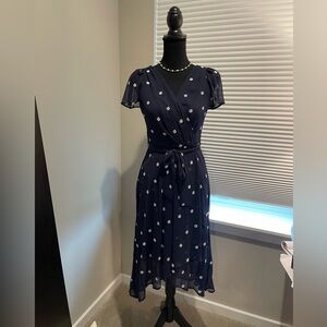 DKNY Dress White Daisy and Navy Blue Wrap Style